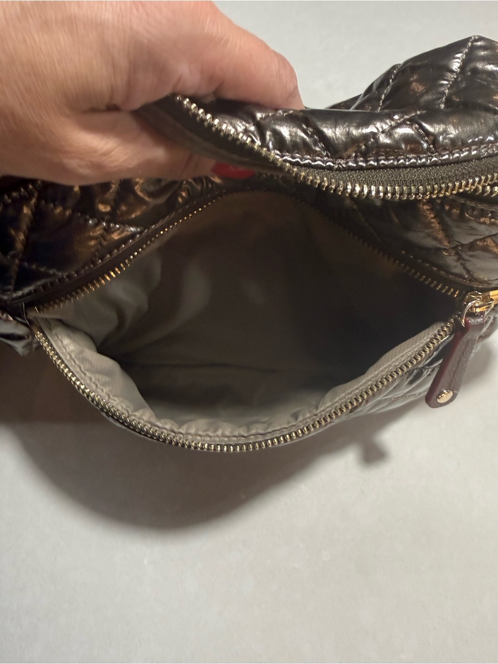 MZ Wallace Quilted Metallic Crossbody - Gunmetal used less than 5 times. - Picture 3 of 5